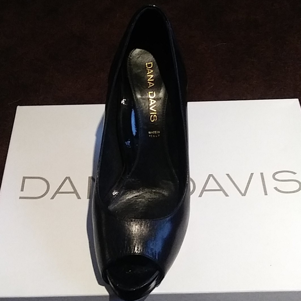Black peep toe leather heels
